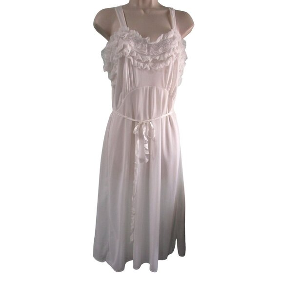 Vintage All Nylon White Lace Nightgown Robe Set M/L Capri Originals 1970s GUC - Picture 3 of 15